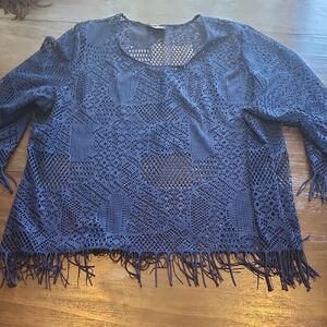 Artex Blue Lace Like Fringe Top